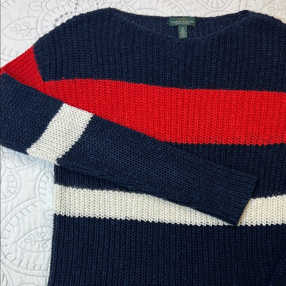 Ralph Lauren Sweaters - Lauren Ralph Lauren Striped Linen Long Sleeve Knit Crewneck Sweater - Women’s M